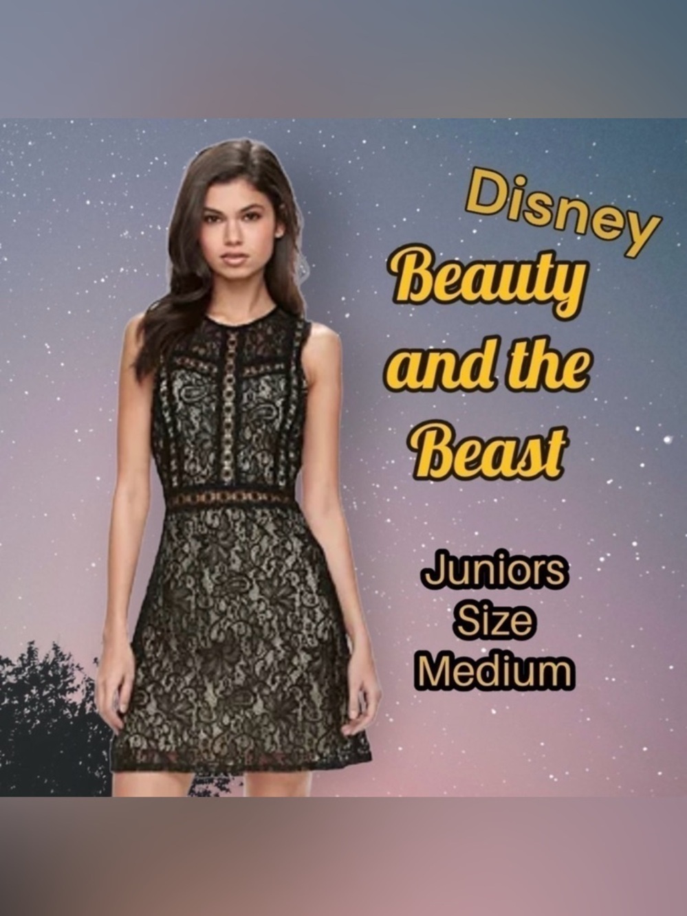 𝅺disney's Beauty and the Beast Juniors' Lace Shift Dress Size Medium